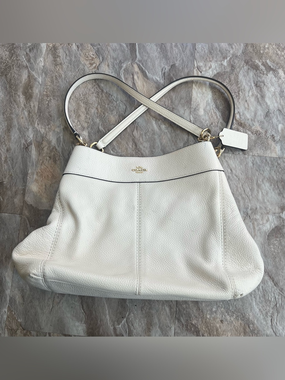Coach Lexy Chalk White / Gold Pebble Leather Shoulder Bag Snake Skin straps